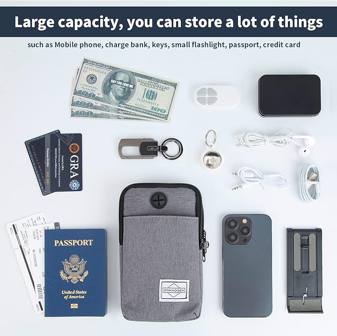 Cell Phone Purse Waist Pack Bag Travel Crossbody Bag Wristband Sport Armband Wallet with Removable Shoulder Strap (Light Grey)-StrideForce Fitness