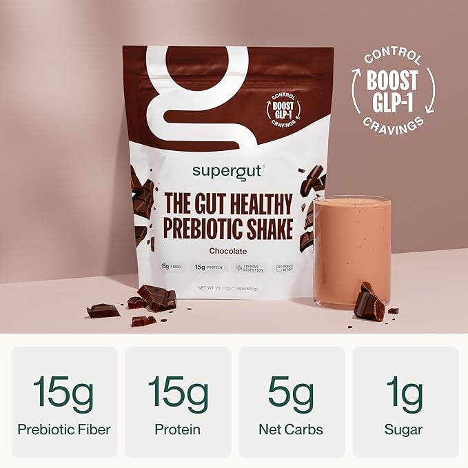 Supergut Prebiotic Shakes | Meal Replacement | Boost GLP-1 | High Protein and Fiber | No Added Sugar | Keto Food, Meal, Snack (Chocolate, 14 Servings)-StrideForce Fitness
