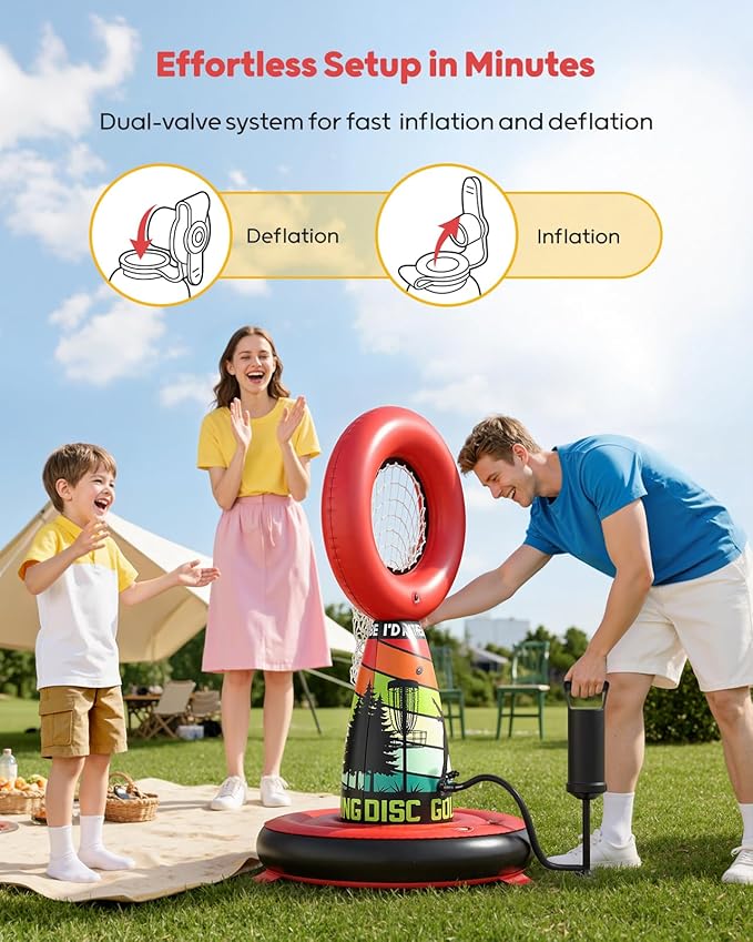 QPAU Inflatable Disc Golf Set for Kids Family Fun, Portable Outdoor Yard Games Set With 4 Frisbee Discs & Pump, Kids Toys for Golf Practice, Backyard Camping Lawn Pitching Games - Ideal Teen Boy Gifts-StrideForce Fitness
