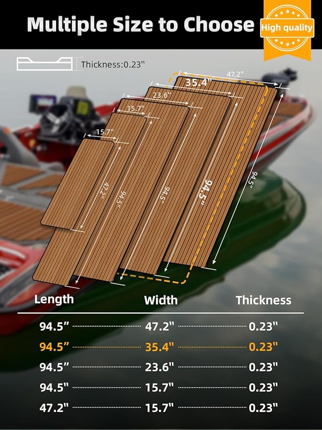 FOCEAN Boat Flooring EVA Foam Boat Decking Faux Teak Marine Flooring Boat Mat Boat Carpet Sheet for Motorboat RV Yacht Kayak Surfboard, 94.5"x 47.2"/35.4"/23.6"/15.7"-StrideForce Fitness