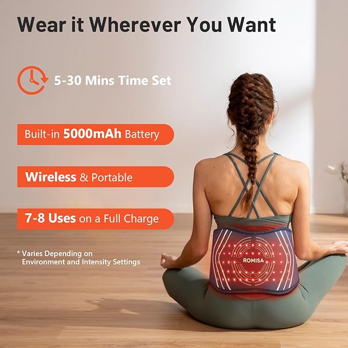 Red Light Therapy Belt & Back Massager for Pain Relief, Infrared Light Therapy Vibration Rechargeable, Red Light Therapy Device for Body Massage for Back Shoulder Waist Knee for Cordless Use-StrideForce Fitness