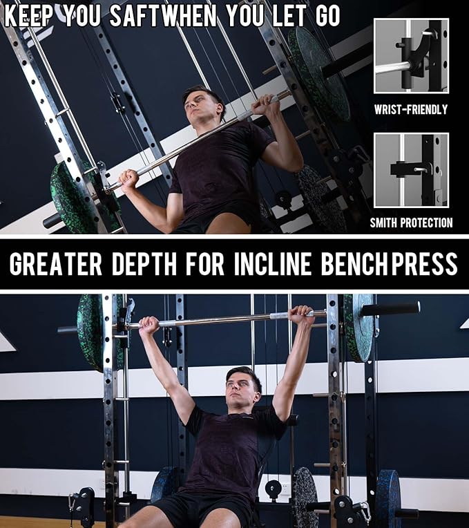 Eonfit E3 Smith Machine with 360°Rotating Arm for Home Gym Equipment, Multi-Function Power Cage Squat Rack with Cable Crossover LAT Pulldown Pulley System All in One-StrideForce Fitness