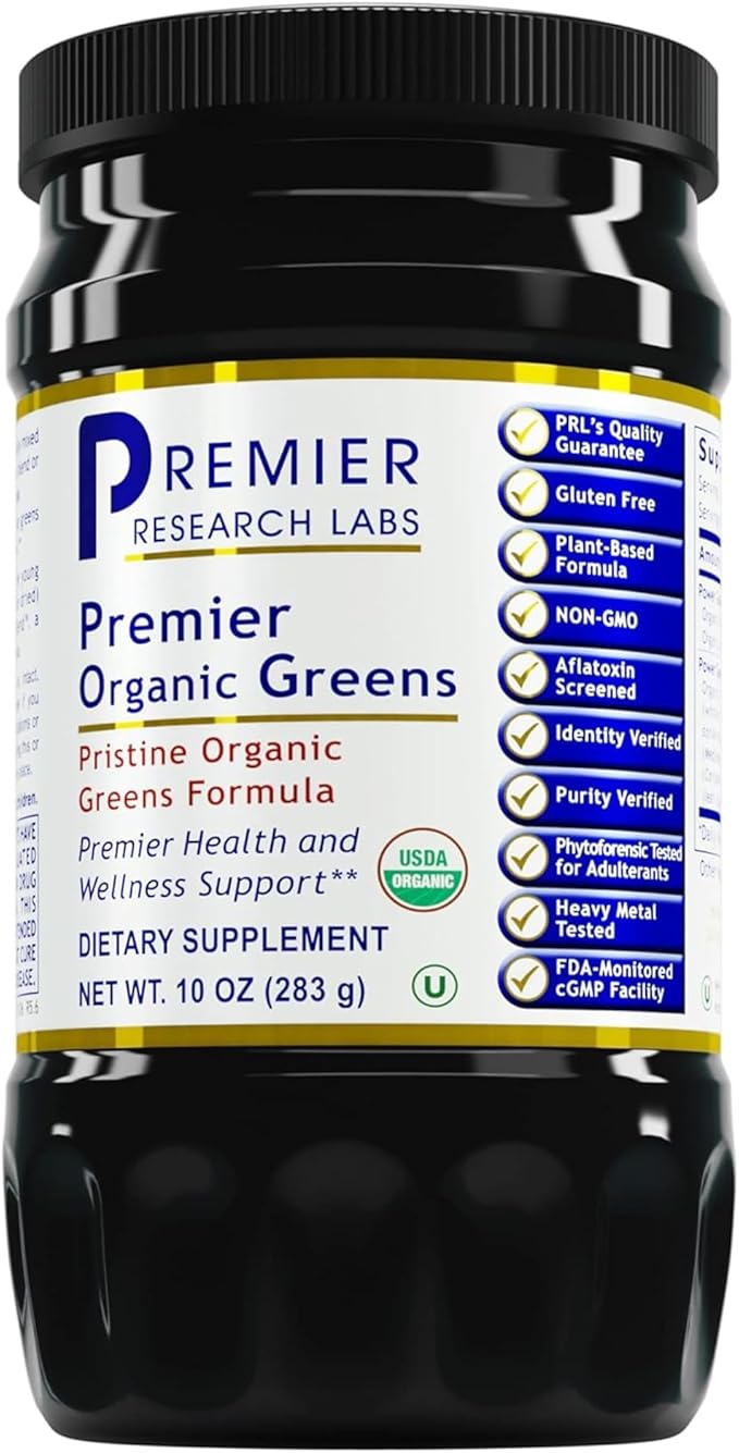 Premier Research Labs Premier Organic Greens - Super Greens Powder, Greens Superfood Powder for Drinks, Green Juice, Nutrition Support, Supergreens for Men & Women, Spinach, Alfalfa, Chlorella - 10 oz-StrideForce Fitness