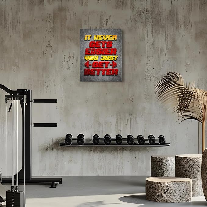 Gym Quotes Wall Art,Inspirational Workout Wall Decor,It Never Gets Easier You Just Get Better Canvas Wall Art for Home Gym Exercise Fitness Room-StrideForce Fitness