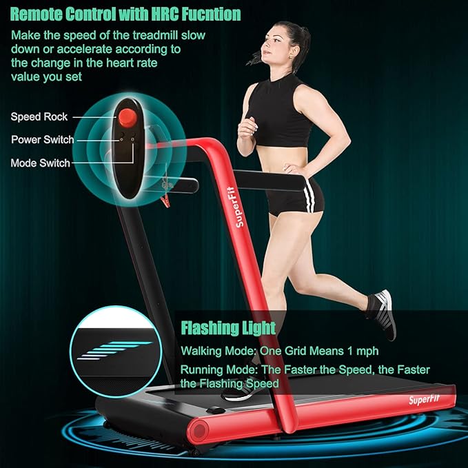 GYMAX Walking Pad, 4.75HP Under Desk Treadmill with LED Touch Screen, App Control, Built-in Speaker & Handle, 2 in 1 Folding Compact Portable Treadmill for Home Small Space-StrideForce Fitness