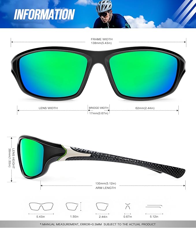 KALIYADI Polarized Sunglasses-Men Sports Sunglassses: Mens Sunglasses with UV Protection for Fishing Driving Cycling Running-StrideForce Fitness