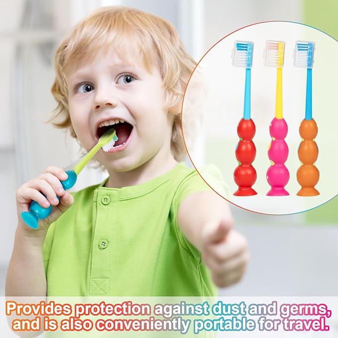 Toddler Toothbrush - Kids Toothbrush Soft Bristles with Suction Cup for Easy Storage, for Age 2-4 and Older, Pack of 4