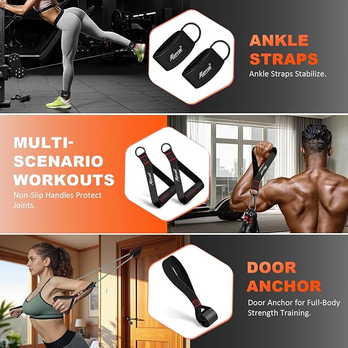 HPYGN Resistance Bands, Exercise Bands with Handles, Fitness Bands, Workout Bands with Door Anchor and Ankle Straps, for Heavy Resistance Training, Physical Therapy, Shape Body, Yoga, Home Workout Set-StrideForce Fitness