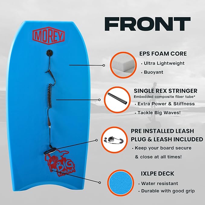 MOREY® Big Kahuna 44" The Original Bodyboard for Tall Riders. Body Board for Beach, Re-Engineered 2025 Model-StrideForce Fitness
