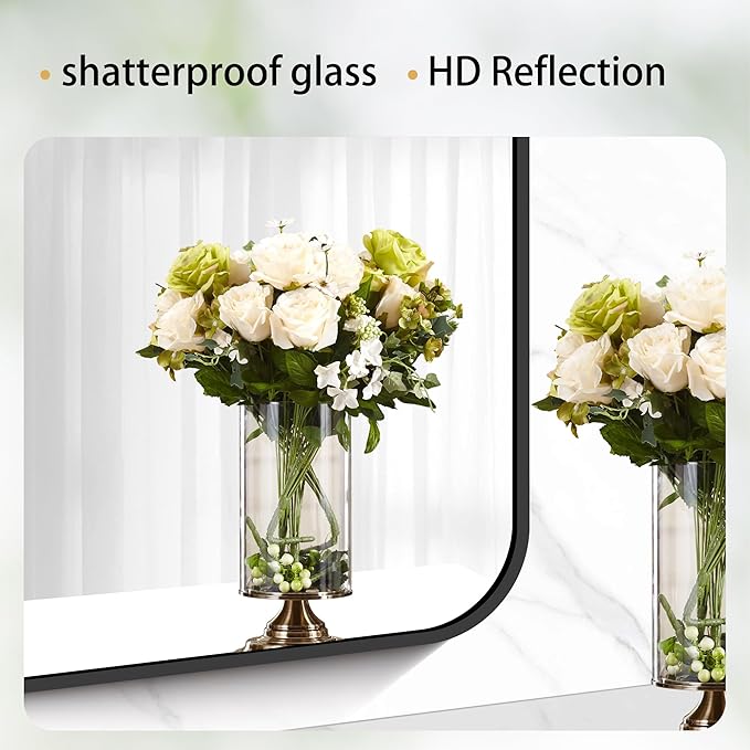 60" x 40"Bathroom Mirror, Matte Black Wall Mirror with Metal Frame, Decorative Rectangular Vanity Mirror for Bedroom Bathroom Living Room Entryway (Horizontal/Vertical)-StrideForce Fitness