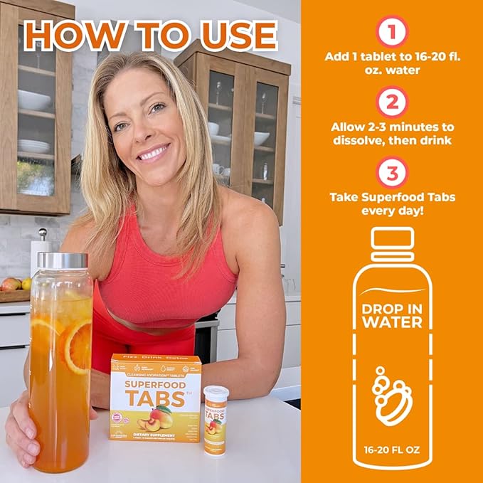 skinnytabs Anti-Bloat Cleanse Drink with 15 Superfoods | Supports Digestion, Energy & Cravings | Vegan, Non-GMO | 30 Effervescent Tabs – Peach Mango Flavor-StrideForce Fitness