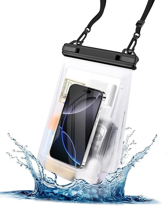 Large Waterproof Phone Pouch - [Oversized] [Floating] Waterproof Pouch for iPhone Galaxy Google and More, IPX8 Waterproof Dry Bag for Beach Vacation Belongings Black-StrideForce Fitness