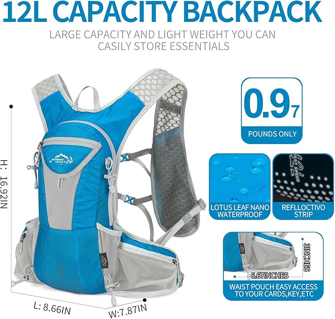 Hydration Pack Backpack, Lightweight Water Backpack with 2L Leakproof Hydration Bladder Daypack for Men Women,Running Hydration Vest for Outdoor Trail-StrideForce Fitness