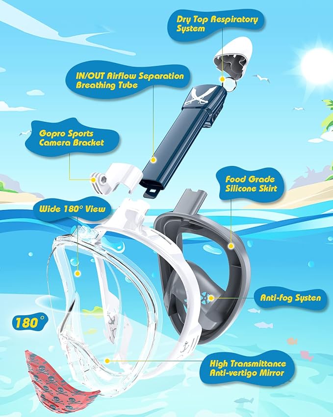 QingSong Kids Snorkel Mask Full Face, Snorkeling Set with Camera Mount, Foldable 180 Degree Panoramic View Snorkeling Gear Anti-Fog Anti-Leak-StrideForce Fitness