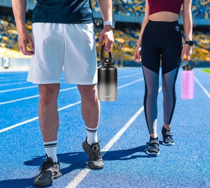 Water Bottle Insulated 32oz 40oz 64oz 128oz Straw Lid Spout Lid & 3 Lids, Leak Proof, Vacuum Insulated,Stainless Steel Water Bottle Wide Mouth for Sports, Gym or Office-StrideForce Fitness
