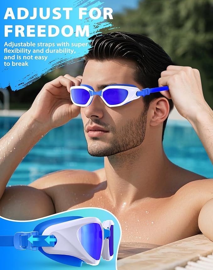 Swim Goggles, Unisex Adult Swimming Goggles Anti Fog Anti UV No Leakage Wide View for Men Women Youth-StrideForce Fitness