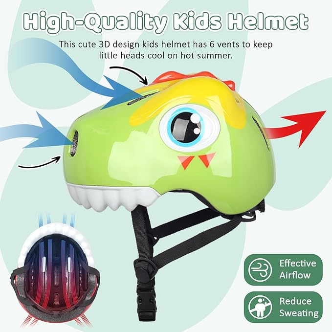 Dinosaur Bike Helmet for 1-3-5-8 Toddler Baby Kids, Lightweight Bicycle Helmet for Cycling Skateboard Roller Skate & Multi-Sports,2 Sizes for Boys and Girls-StrideForce Fitness
