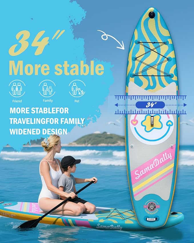 11'Stand Up Paddle Boards Surf Control with Premium SUP Board Accessories Backpack & Removable Fins, 34" Wide Inflatable Paddle Boards of All Skill Levels-StrideForce Fitness