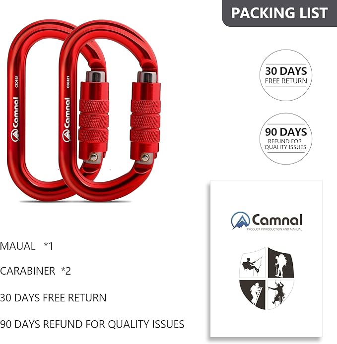 Heavy Duty Carabiner, 25kn(About 5620 lbs) Oval Carabiner Clip O-Shape Rock Climbing Carabiner Lightweight Caribeener for Climbing, Mountaineer, Aerial Work-StrideForce Fitness