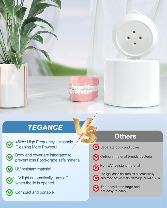 Ultrasonic Retainer Cleaner, 48kHz Denture Cleaner, Retainer Cleaning Machine for Denture, Retainer, Aligner, Jewelry, Mouth Guard, Brace, Toothbrush, Pacifier, Razor, 3 Modes Jewelry Cleaner-White
