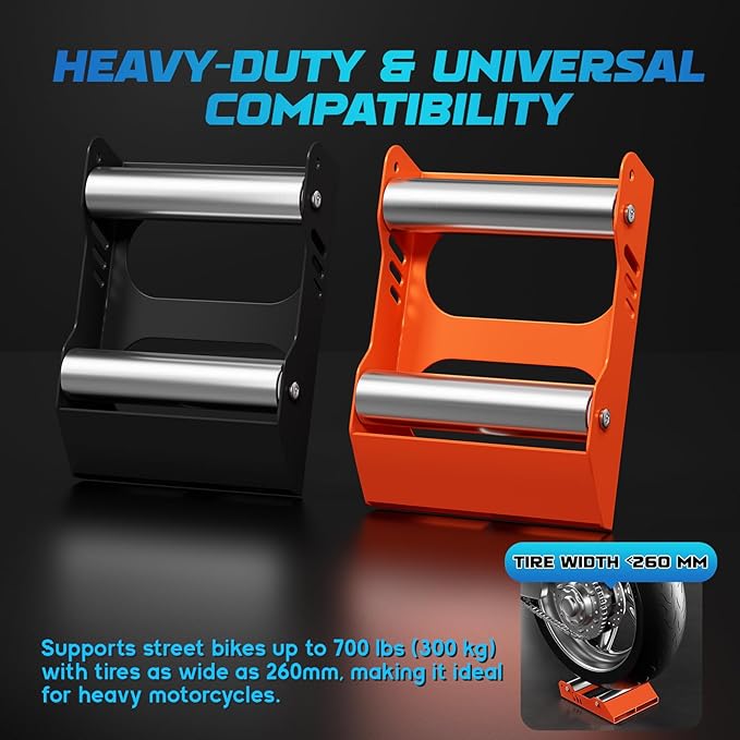 Motorcycle Wheel Cleaning Stand Universal Wheel Roller Stand for Tire Cleaning & Chain Lubrication Heavy Duty Paddock Stand for Street Bike (Motorcycle < 700 LB & Tire Width <260 mm) Black-StrideForce Fitness