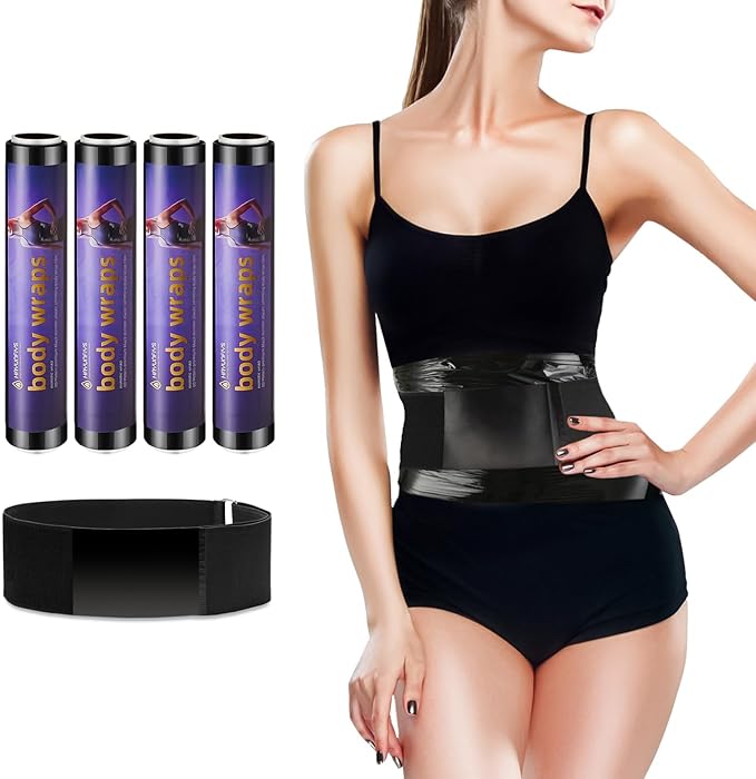 4 Rolls 60 Meters Black Osmotic Plastic Body Wrap Exercise & Fitness Sweat Enhancer Anti-Shedding Yoga Training Band Set, DIY Sauna Wrap Pilates Workout-StrideForce Fitness