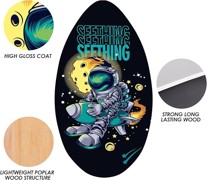 seething 35 Inch Skimboard with High Gloss Coat Wood Skim Board for Beginners,Kids, Teenagers, Adults and All Skimming-StrideForce Fitness