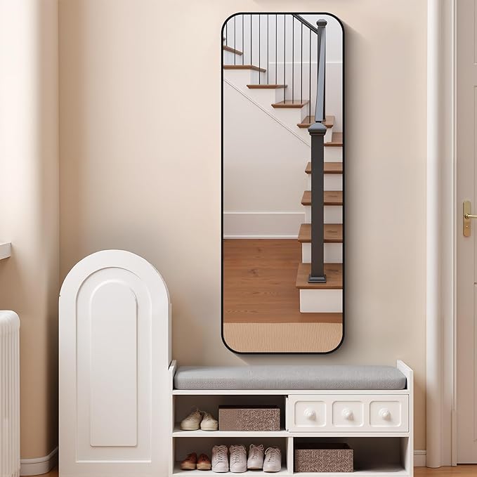 FORBATH Bathroom Mirror 20" x 55", Rectangle Black Bathroom Mirror with Black Aluminum Frame Rounded Corner, Wall Mounted Mirror for Bedroom Entryway Living Room-StrideForce Fitness