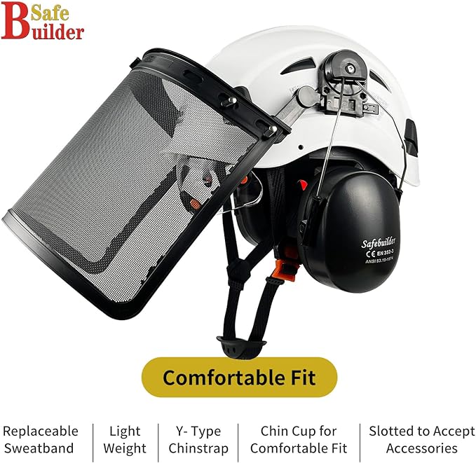 Forestry Safety Helmet with Build-in Visor Mesh Face Shield Ear Muffs 4 in 1 Chainsaw Safety Hard Hats-StrideForce Fitness