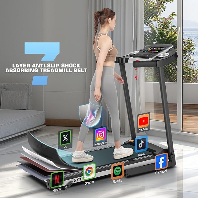 SYTIRY Incline Treadmills for Home with TV Screen and WiFi, 3.25HP Smart Walking Pad Treadmill with Incline, Heavy Duty Foldable Electric Running Machine with 10” Touchscreen, 3D Virtual Sports Scenes-StrideForce Fitness