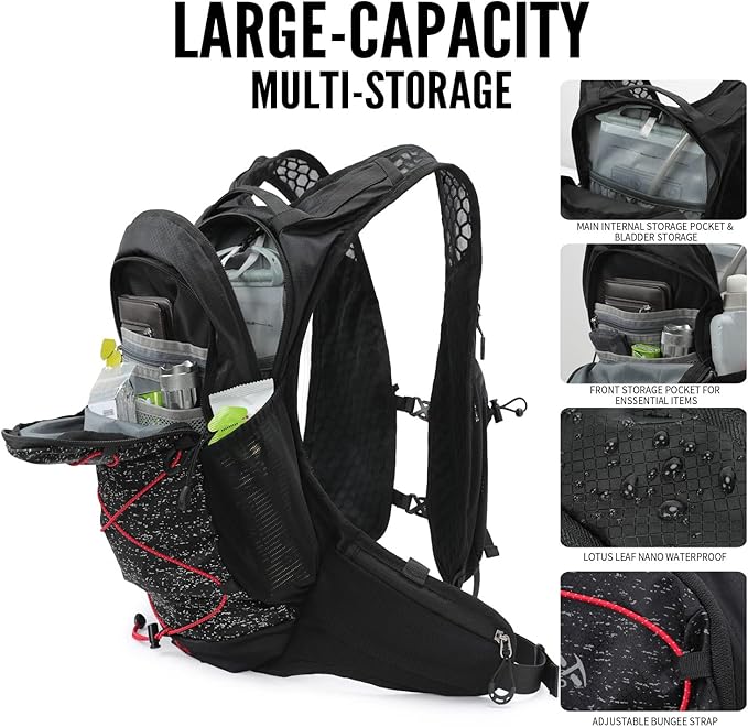 Hydration Pack Backpack, Lightweight Water Backpack with 2L Leakproof Hydration Bladder Daypack for Men Women,Running Hydration Vest for Outdoor Trail-StrideForce Fitness