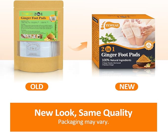 2 in 1 Foot Pads, 20 Pads Tear and Use Pure Ginger Bamboo Wormwood Foot Pads, Bigger Adhesive ''Stay in Place'' Goodnight Pads-StrideForce Fitness