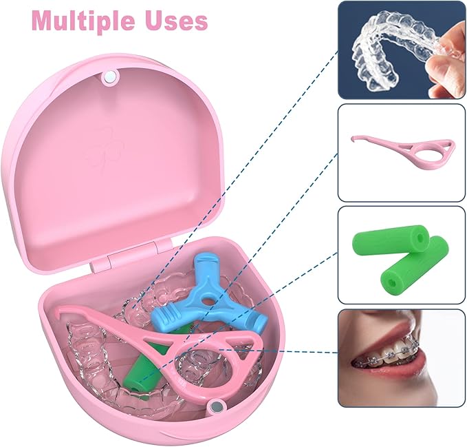 Retainer Case Denture Case: BVN Orthodontic Dental Case, Slim Braces Case, Mouth Guard Case, Denture Box, Teeth Aligner Case, Night Guard Case Container Storage Holder Pink