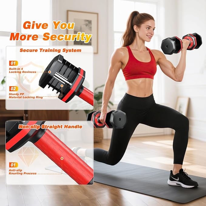 XDDIAS Adjustable Dumbbell Set of 2, 25/55/80LB Dumbbell Set-1Sec Adjustable Weights-5/10 in 1 Free Weights Dumbbells Set with Effortless Tray/No-Slip Handle-Compact Size for Women/Men at Home Gym-StrideForce Fitness