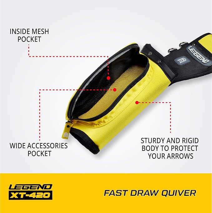 Legend XT420 Field Quiver - Left or Right-Handed Quiver Arrow Holder, Archery Quiver with 3 Arrow Tube, Durable Nylon Hip Quivers with Multiple Pockets for Archery Accessories, Score Card & Tools-StrideForce Fitness