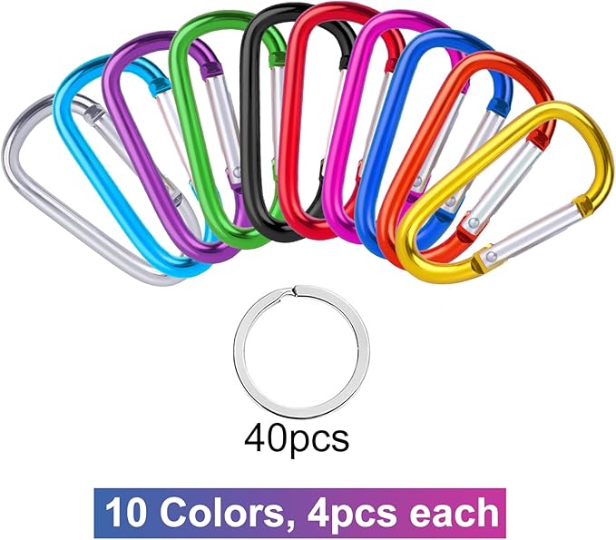 40 Pack 2" Aluminum Carabiner Clip D Ring Carabiners Small Carabiner Keychain Spring Snap Hooks, Mini Carabiner Clip Set for Keys, Dog Leash, Camping Hiking Accessories-StrideForce Fitness