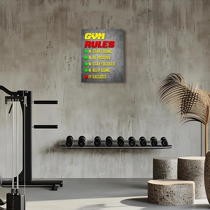 Gym Quotes Wall Art,Inspirational Workout Wall Decor,Gym Rules Canvas Wall Art for Exercise Fitness Room-StrideForce Fitness