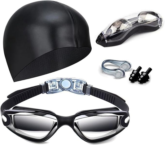 Swim Goggles Swimming Goggles No Leaking with Nose Clip, Earplugs, Swim Cap and Case for Men Women-StrideForce Fitness