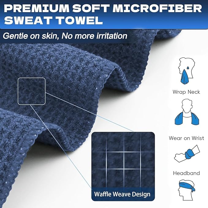 Microfiber Gym Towels for Working Out, Quickly Dry Yoga Towels for Men & Women Tennis, 16 Inch x 27 Inch, 6 Pack, Navy Blue-StrideForce Fitness
