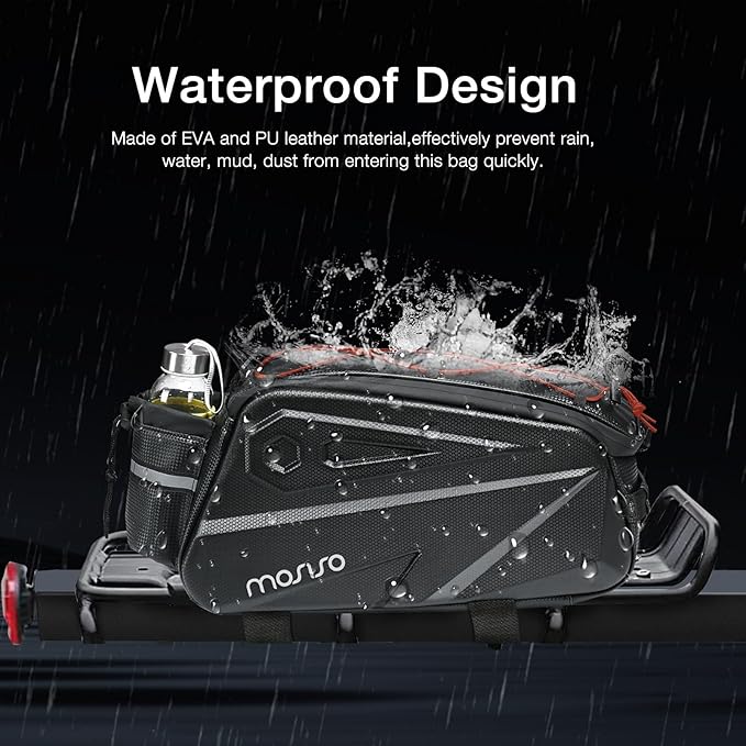 MOSISO Bike Rack Bag, Waterproof Bike Rear Rack Handbag Bicycle Trunk Bag, 14L EVA Mountain Bicycle Rear Seat Storage Saddle Pouch Cycling Luggage Pouch with Shoulder Strap, Red-StrideForce Fitness