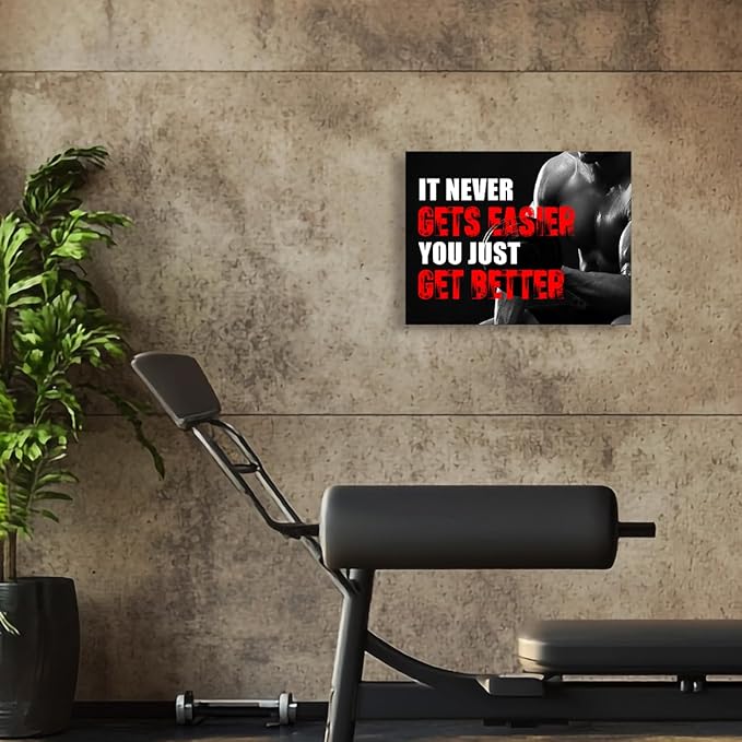 OTINGQD Inspirational Gym Wall Decor,Fitness Quotes Wall Art,It Never Gets Easier You Just Get Better Workout Canvas Wall Decor for Home Gym-StrideForce Fitness