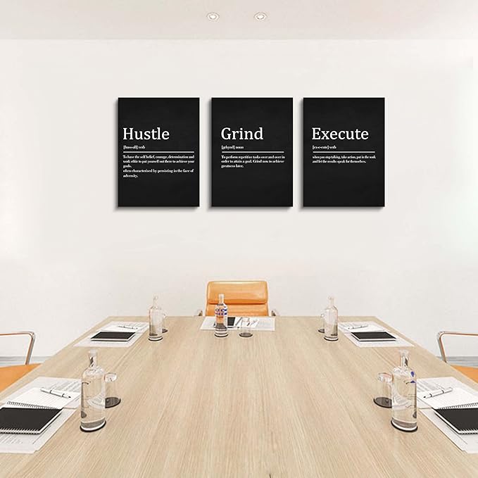 EPHANY Hustle Grind Execute - Wall Hanging Decor, Framed Canvas Office Art, Set of 3 Inspirational Prints-StrideForce Fitness