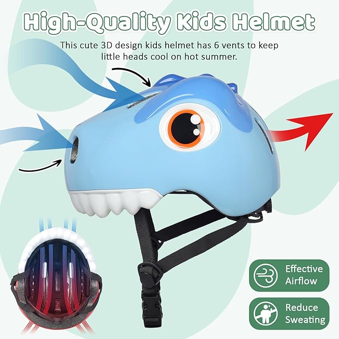 Dinosaur Bike Helmet for 1-3-5-8 Toddler Baby Kids, Lightweight Bicycle Helmet for Cycling Skateboard Roller Skate & Multi-Sports,2 Sizes for Boys and Girls-StrideForce Fitness