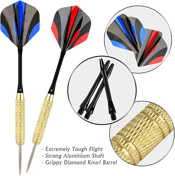 LinkVisions Dartboard with Staple-Free Bullseye, 18g Steel Tip Darts Set,12 Steel Tip Darts 18g, Dartboard Mounting Kits Included-StrideForce Fitness