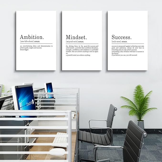 Inspirational Canvas Painting Wall Art -EPHANY ART - Mindset Quotes Prints, Motivational Wall Art Success Framed Entrepreneur Poster Positive Quotes Wall Poster for Home Office Workplace (L-3pcs,20x30inchx3pcs)-StrideForce Fitness