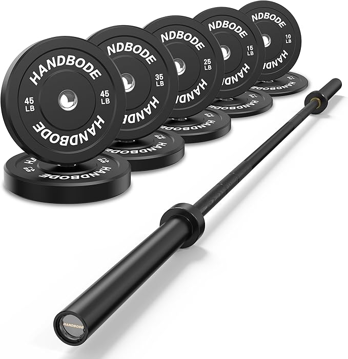 Olympic Bumper Plates Set 2 Inch, 10-55 lbs Rubber Weight Plates with 45 lb (20kg) Black/Silver Barbell, Strength Training & Weight Lifting for Home Gym-StrideForce Fitness