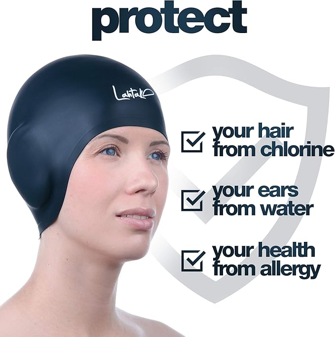 3D Swim Caps - Ear Protection Swimming Cap for Women & Men - Silicone, Waterproof - Fits Long & Short Hair - Adult & Youth-StrideForce Fitness