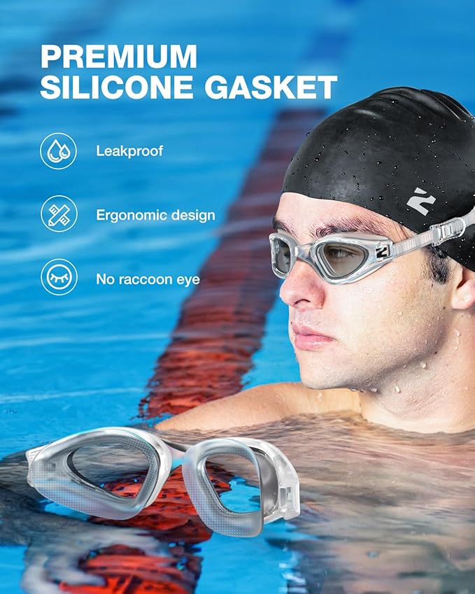 ZIONOR G1 Lite Swim Goggles with Swim Cap Comfortable Anti-fog Swimming Goggles Cap Set for Adult Men Women-StrideForce Fitness