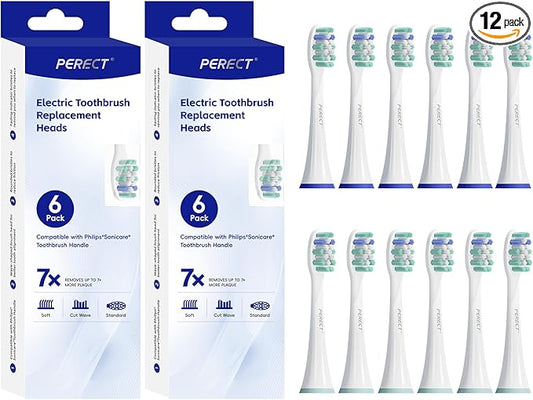 PERECT Soft Replacement Toothbrush Heads 12-Pack for Philips Sonicare Click-On Models – Fits 4100, 5100, 6100, 9023, W Optimal Plaque Control, Not Compatible with Essence/E-Series or Philips One