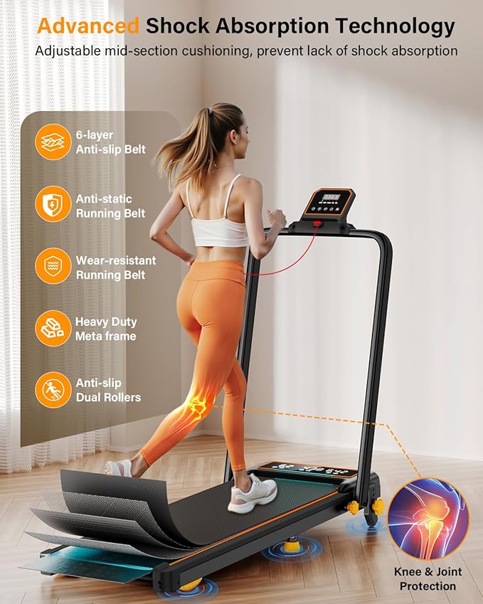 Treadmill Walking Pad with 10% Incline/Handle Bar/2 LED Display, 3.5HP Portable Treadmills for Home Small, Foldable Walking Pad Treadmill 350+lb Capacity, Smart App, 4 Adjustable Incline, RGB Light-StrideForce Fitness